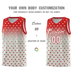 Red Gray Gradient Star Pattern Basketball Jersey Sets 3