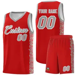 Red Gray Indians Pattern Basketball Uniform Jersey 1
