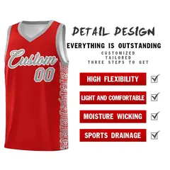 Red Gray Indians Pattern Basketball Uniform Jersey 2