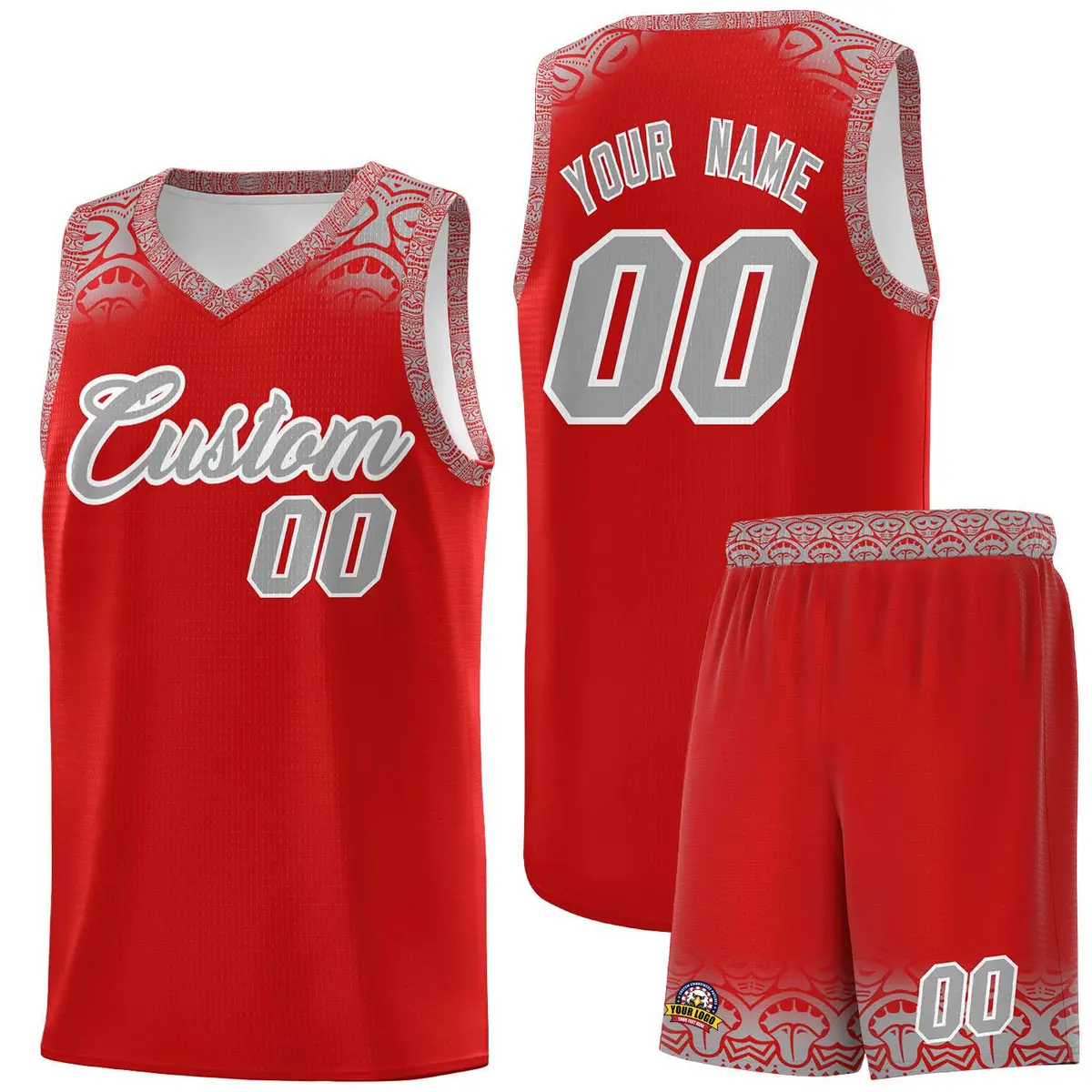Red Gray Indians Print Basketball Jersey Sports Uniform