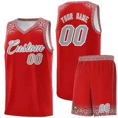 Red Gray Indians Print Basketball Jersey Sports Uniform