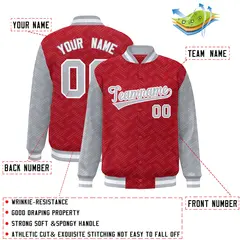 Red Gray L Pattern Varsity Raglan Letterman Baseball Jacket 2