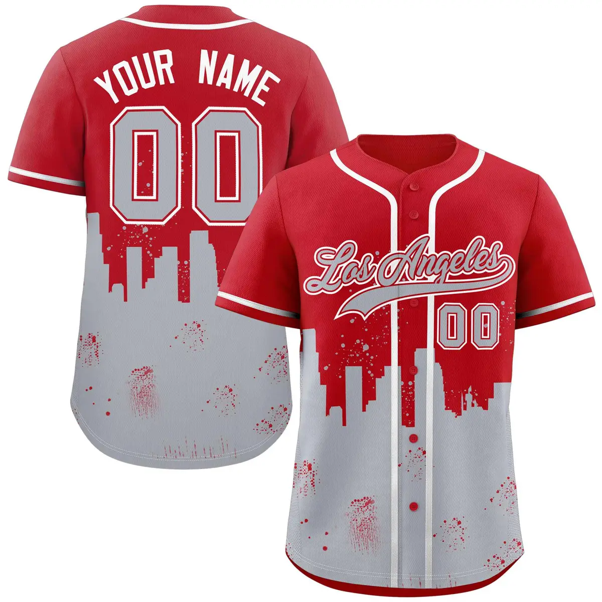 Red Gray Los Angeles City Nightscape Baseball Jersey
