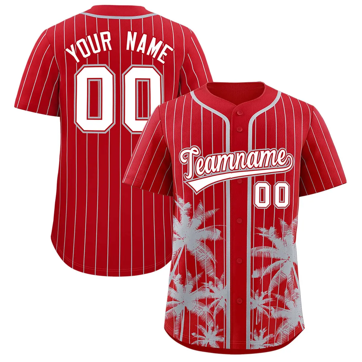 Red Gray Pinstripe Coconut Tree Baseball Jersey