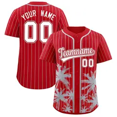 Red Gray Pinstripe Coconut Tree Baseball Jersey 1