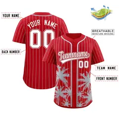 Red Gray Pinstripe Coconut Tree Baseball Jersey 2