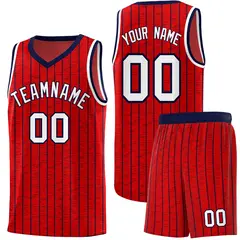 Red Gray Pinstripe Retro Sets Uniform Basketball Jersey