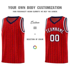 Red Gray Pinstripe Retro Sets Uniform Basketball Jersey 3