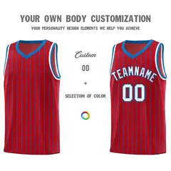 Red Gray Pinstripe Retro Sets Uniform Basketball Jersey 3