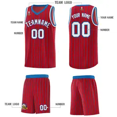 Red Gray Pinstripe Retro Sets Uniform Basketball Jersey 5