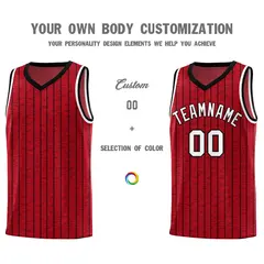 Red Gray Pinstripe Retro Sets Uniform Basketball Jersey 3