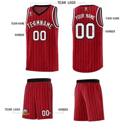 Red Gray Pinstripe Retro Sets Uniform Basketball Jersey 5