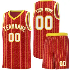 Red Gray Pinstripe Retro Sets Uniform Basketball Jersey 1
