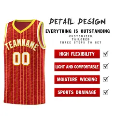 Red Gray Pinstripe Retro Sets Uniform Basketball Jersey 2