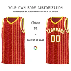 Red Gray Pinstripe Retro Sets Uniform Basketball Jersey 3