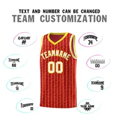 Red Gray Pinstripe Retro Sets Uniform Basketball Jersey 4