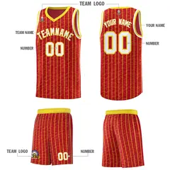 Red Gray Pinstripe Retro Sets Uniform Basketball Jersey 5