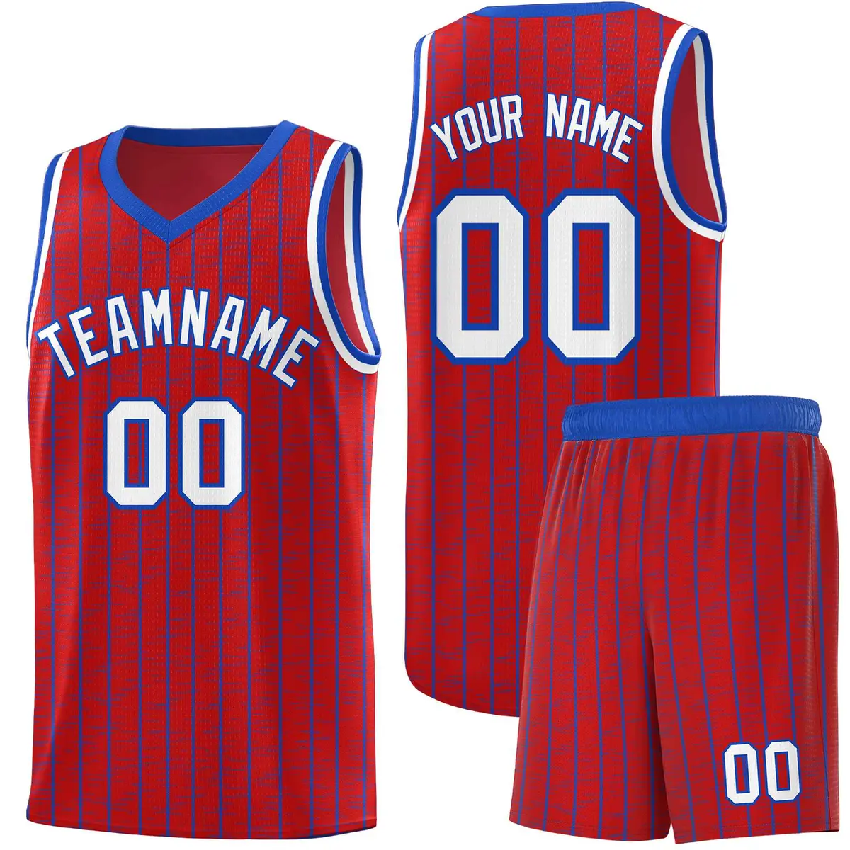 Red Gray Pinstripe Retro Sets Uniform Basketball Jersey