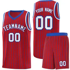 Red Gray Pinstripe Retro Sets Uniform Basketball Jersey 1