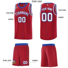 Red Gray Pinstripe Retro Sets Uniform Basketball Jersey 5