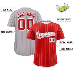 Red Gray Pinstripe Two-Tone Authentic Baseball Jersey 2