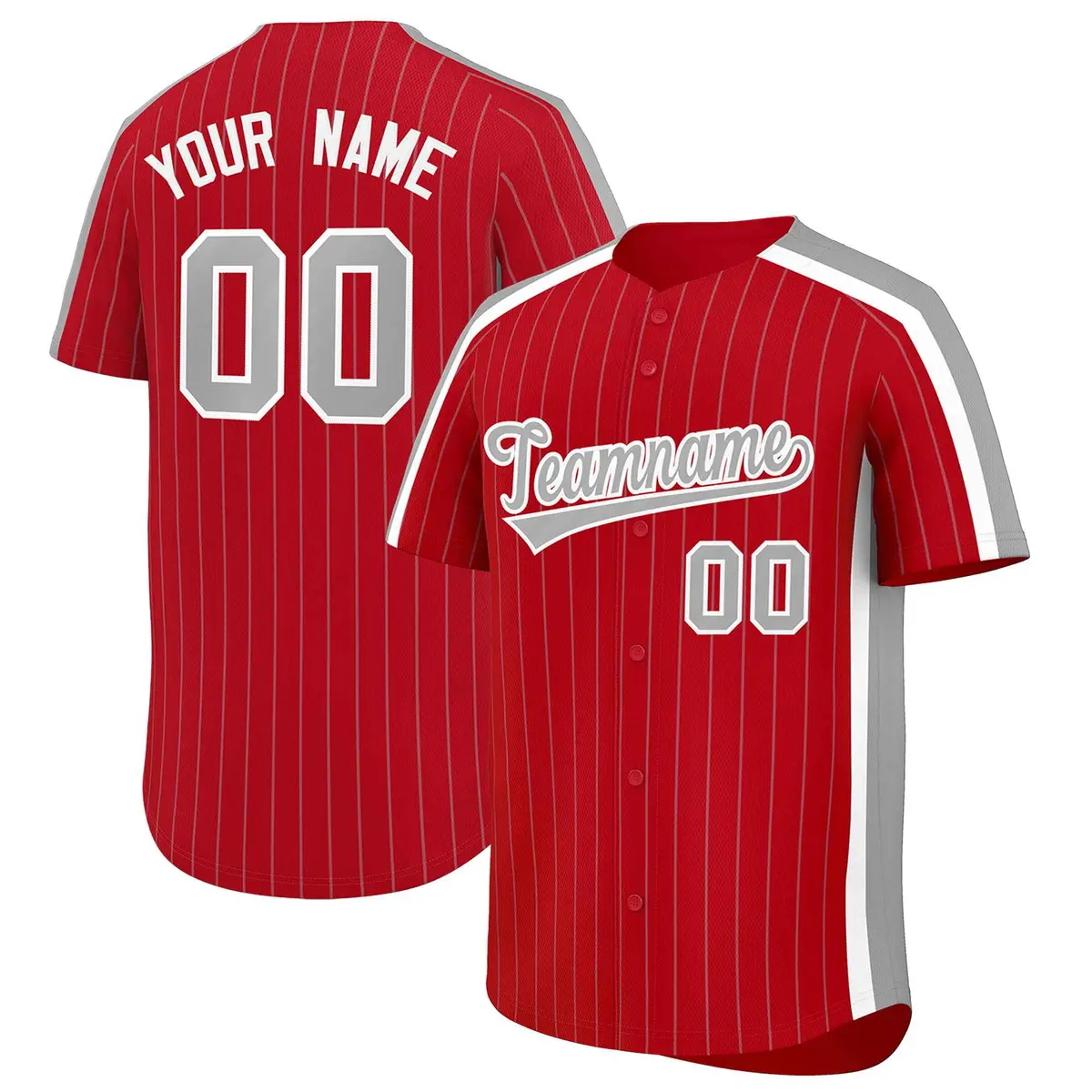 Red Gray Pinstripe Two-tone Side Authentic Baseball Jersey