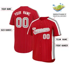 Red Gray Pinstripe Two-tone Side Authentic Baseball Jersey 2
