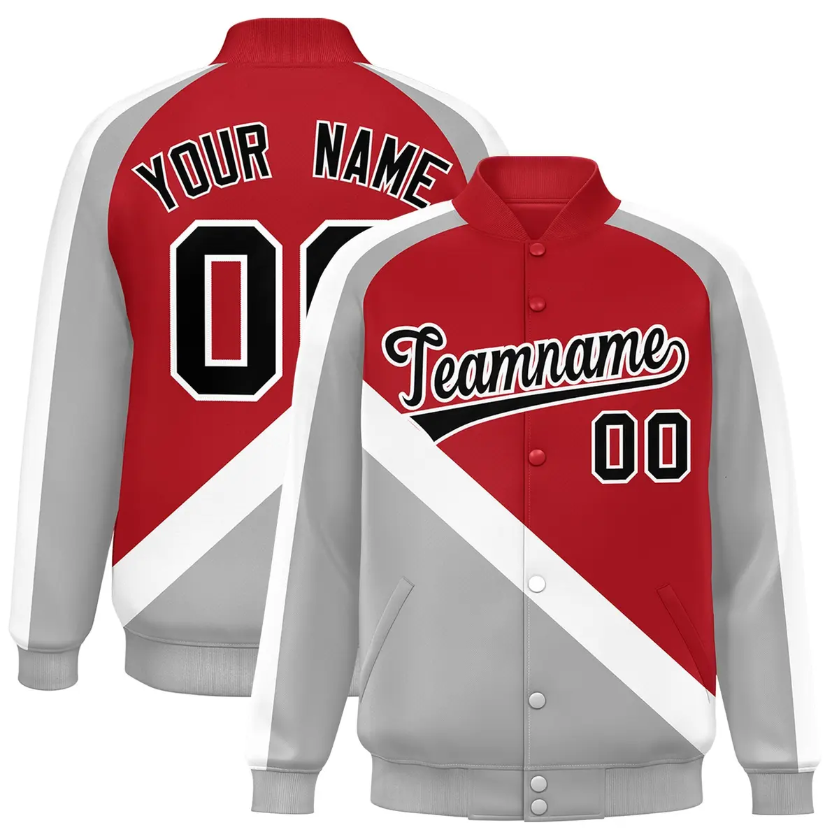 Red Gray Raglan Varsity Letterman Baseball Jacket