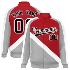 Red Gray Raglan Varsity Letterman Baseball Jacket 1