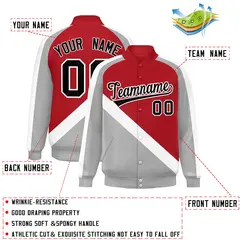 Red Gray Raglan Varsity Letterman Baseball Jacket 2