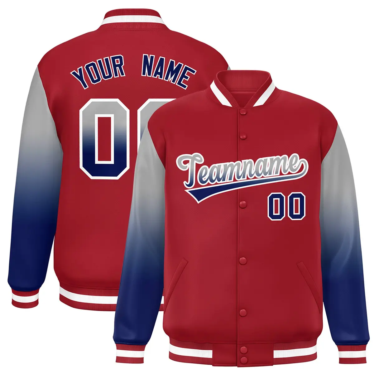 Red Gray-Royal Gradient Varsity Full-Snap Raglan Baseball Jacket