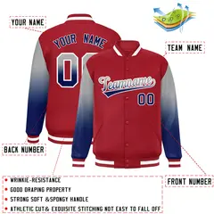 Red Gray-Royal Gradient Varsity Full-Snap Raglan Baseball Jacket 2