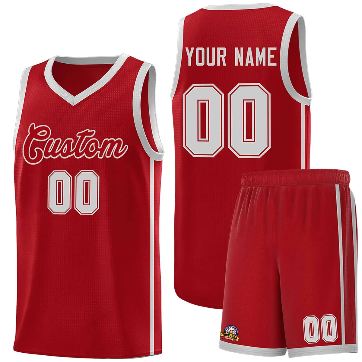 Red Gray Side Two Bars Basketball Uniform Jersey