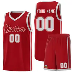 Red Gray Side Two Bars Basketball Uniform Jersey