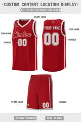 Red Gray Side Two Bars Basketball Uniform Jersey 2