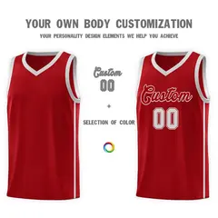 Red Gray Side Two Bars Basketball Uniform Jersey 3