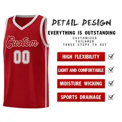 Red Gray Side Two Bars Basketball Uniform Jersey 5
