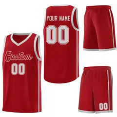 Red Gray Side Two Bars Basketball Uniform Jersey 6