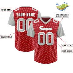 Red Gray Star Pattern Raglan Sleeves Football Jersey 2