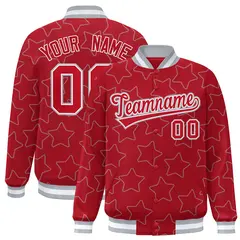 Red Gray Star Pattern Varsity Letterman Baseball Jacket 1