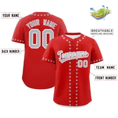 Red Gray Star Ribbing Authentic Baseball Jersey 2