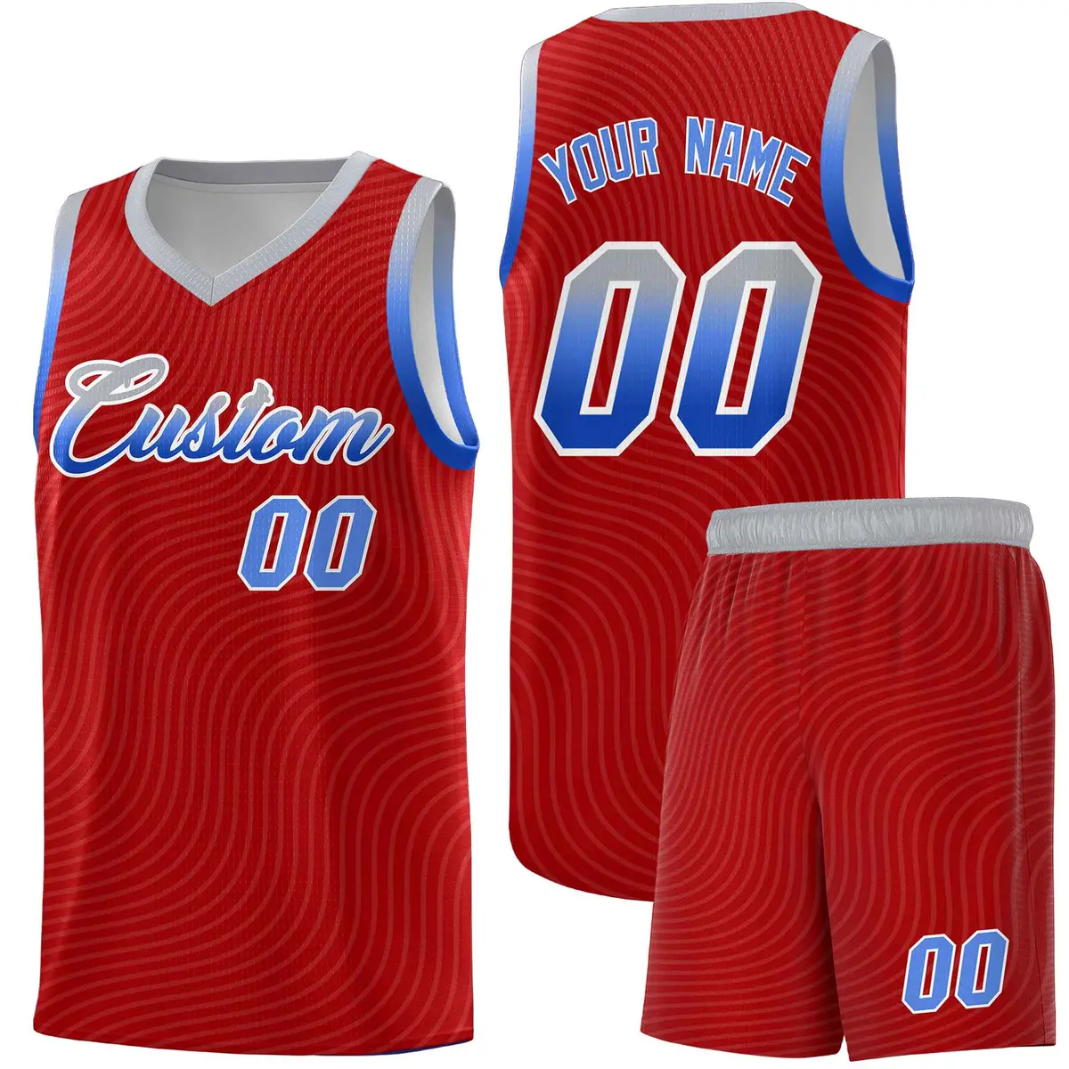 Red Gray Wave Pattern Basketball Uniform Jersey
