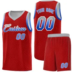 Red Gray Wave Pattern Basketball Uniform Jersey 1