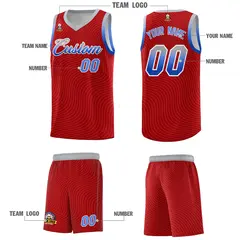 Red Gray Wave Pattern Basketball Uniform Jersey 5