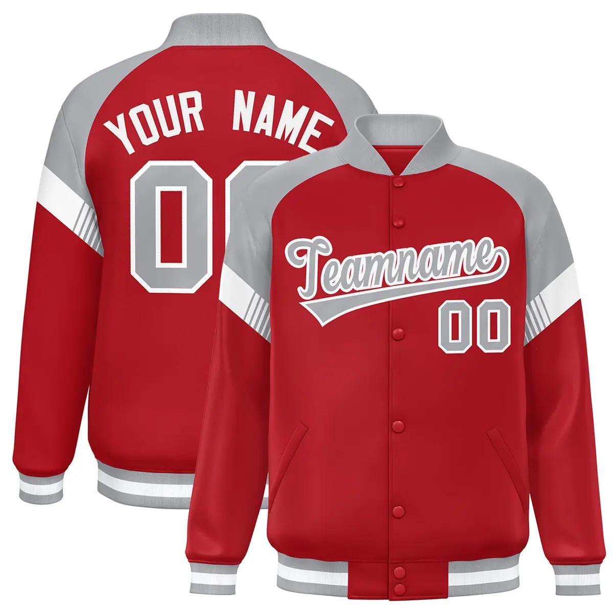 Red Gray-White Color Block Varsity Letterman Jacket