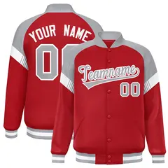 Red Gray-White Color Block Varsity Letterman Jacket 1