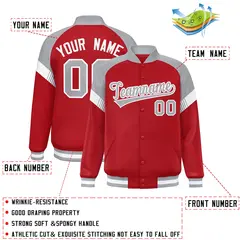 Red Gray-White Color Block Varsity Letterman Jacket 2