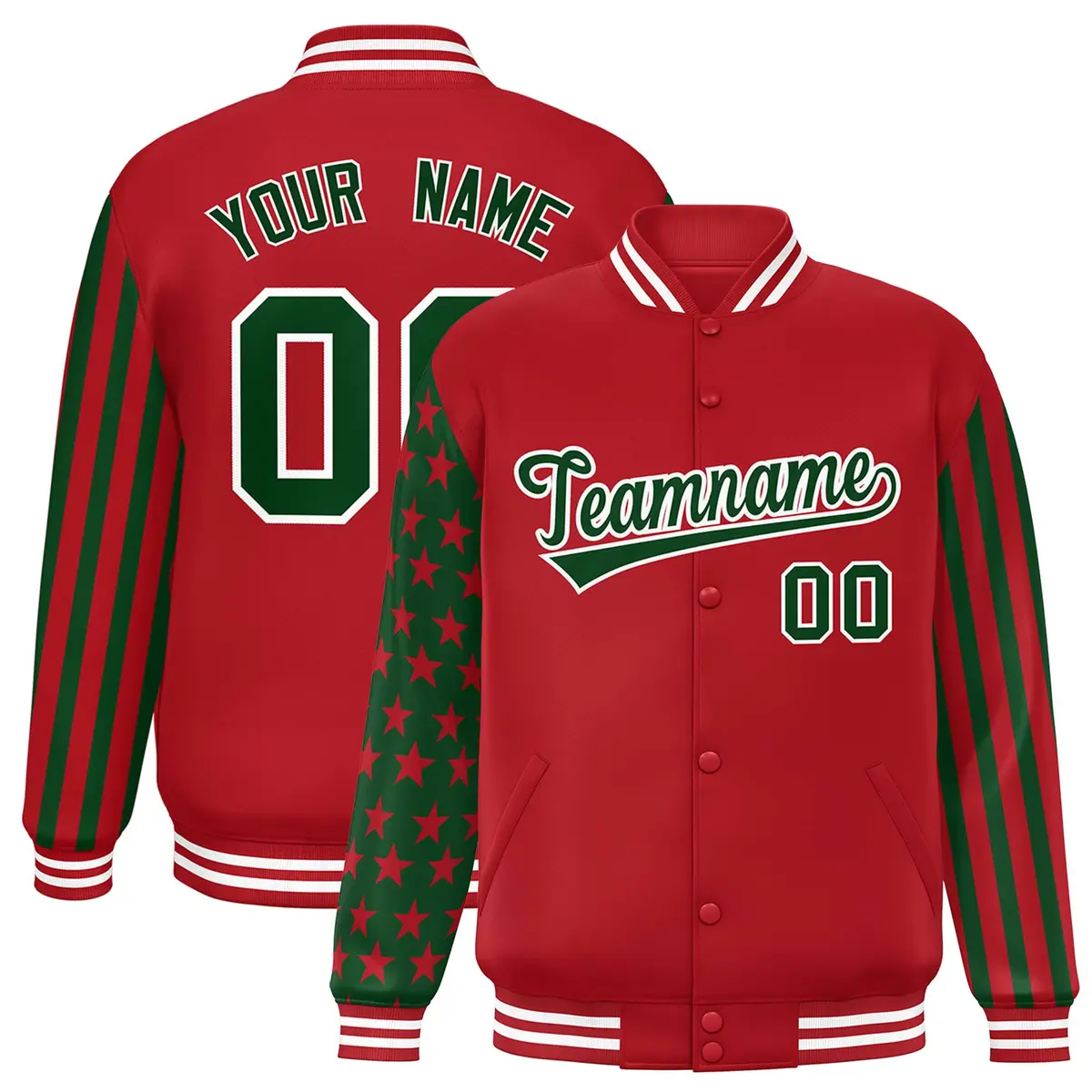Red Green American Flag Varsity Raglan Letterman Bomber Jacket
