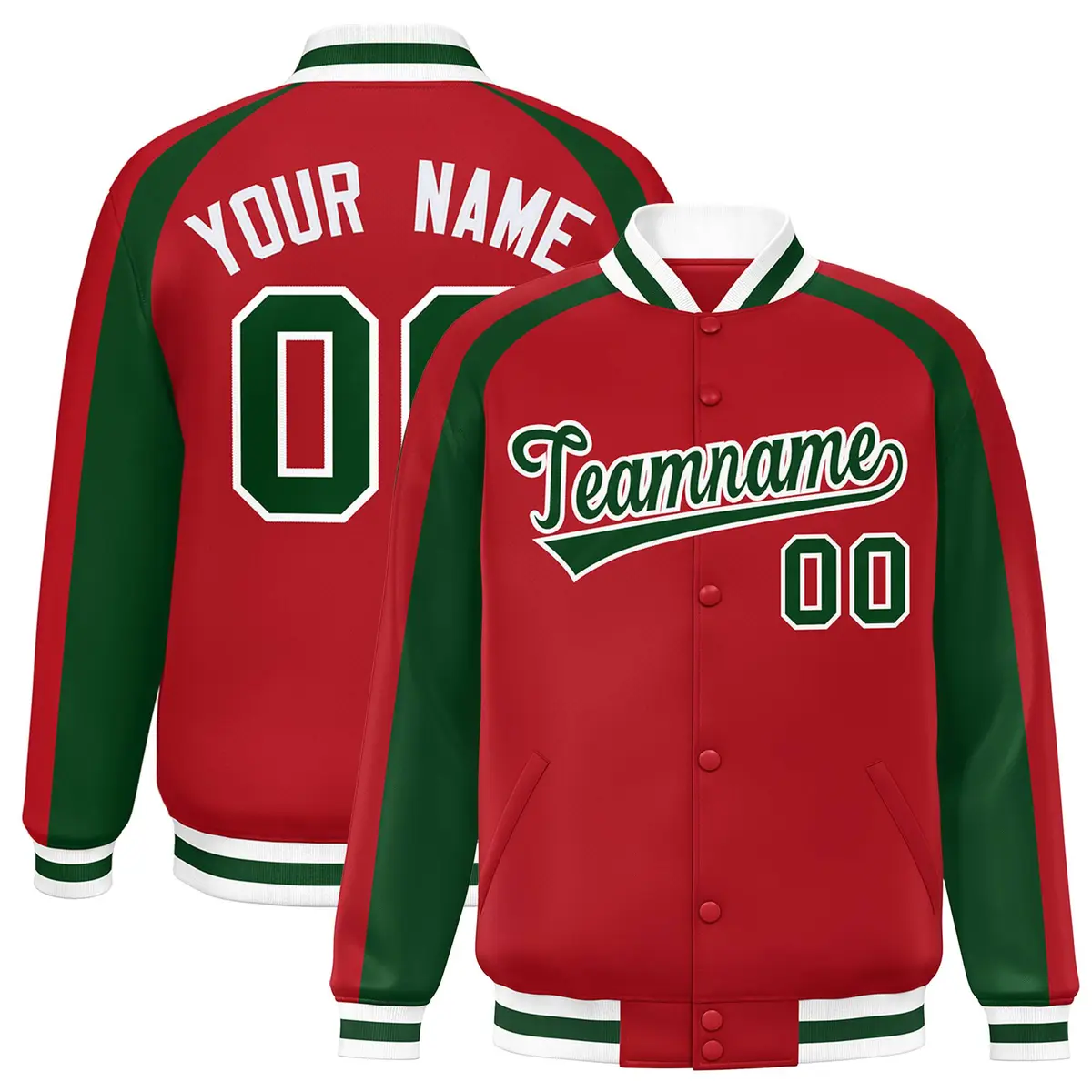Red Green Color Block Raglan Varsity Letterman Jacket