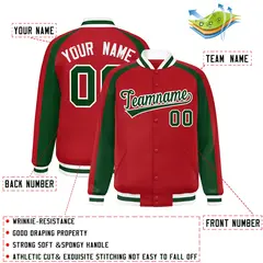 Red Green Color Block Raglan Varsity Letterman Jacket 2